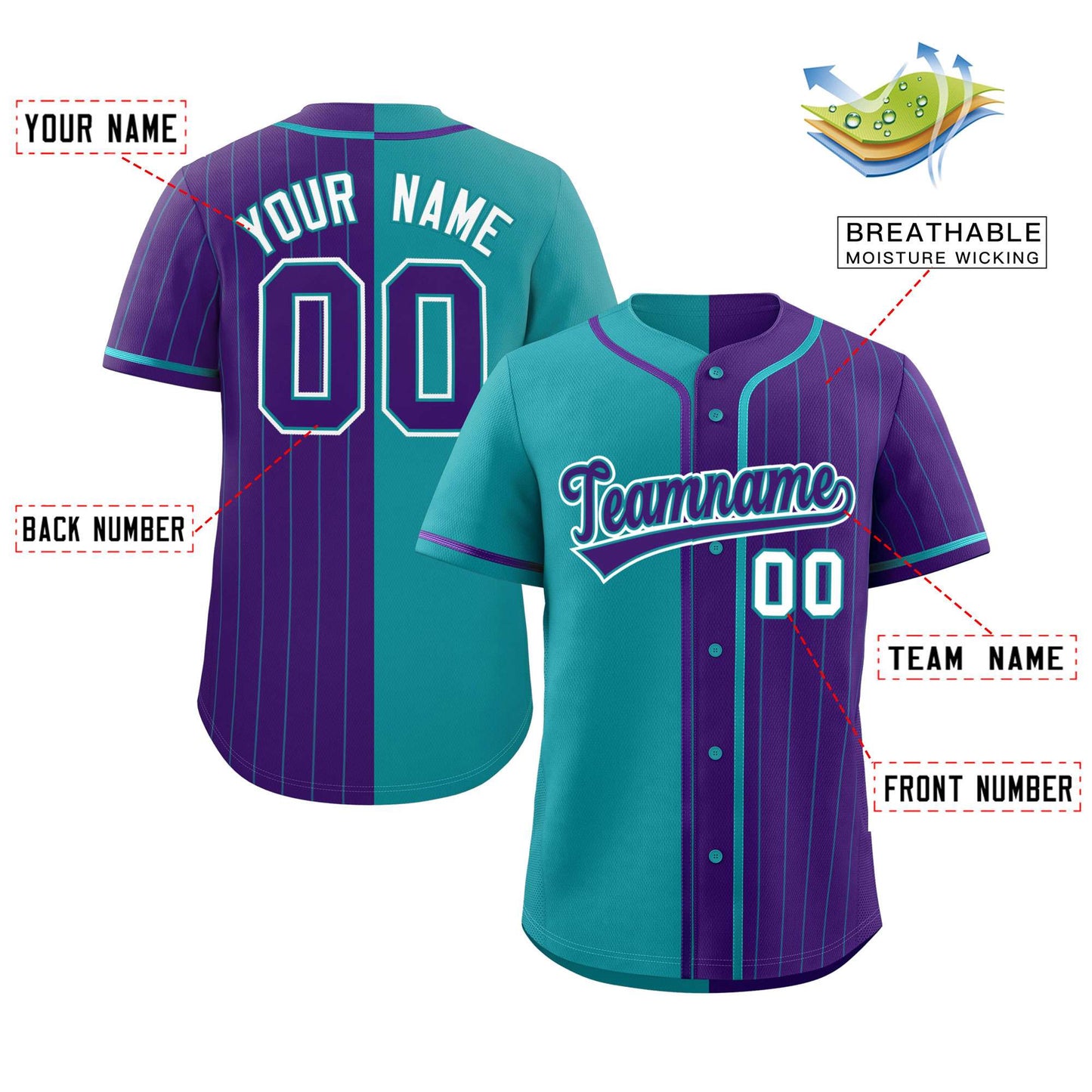 Custom Teal Purple Stripe-Solid Combo Fashion Authentic Baseball Jersey