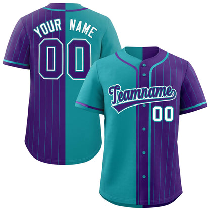 Custom Teal Purple Stripe-Solid Combo Fashion Authentic Baseball Jersey