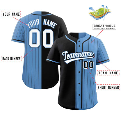 Custom Black Light Blue Stripe-Solid Combo Fashion Authentic Baseball Jersey