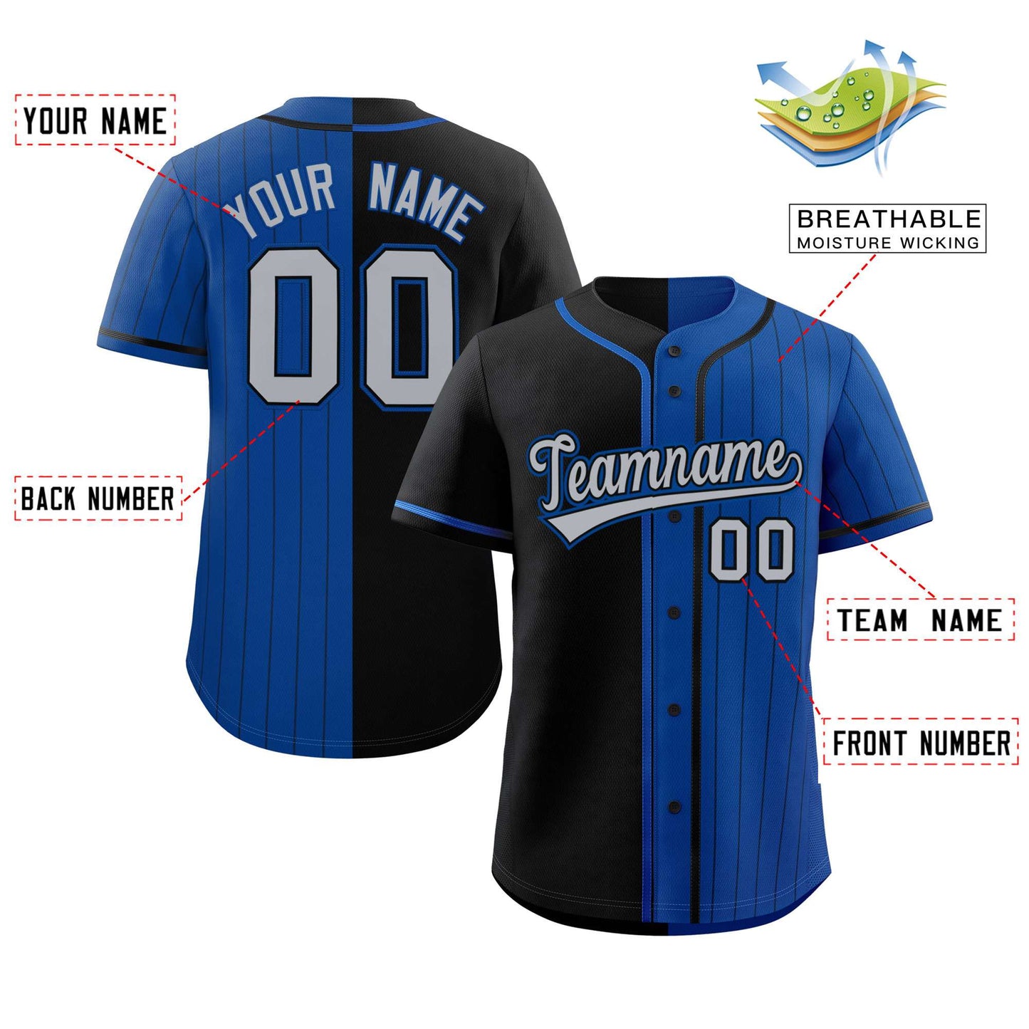 Custom Black Royal Stripe-Solid Combo Fashion Authentic Baseball Jersey