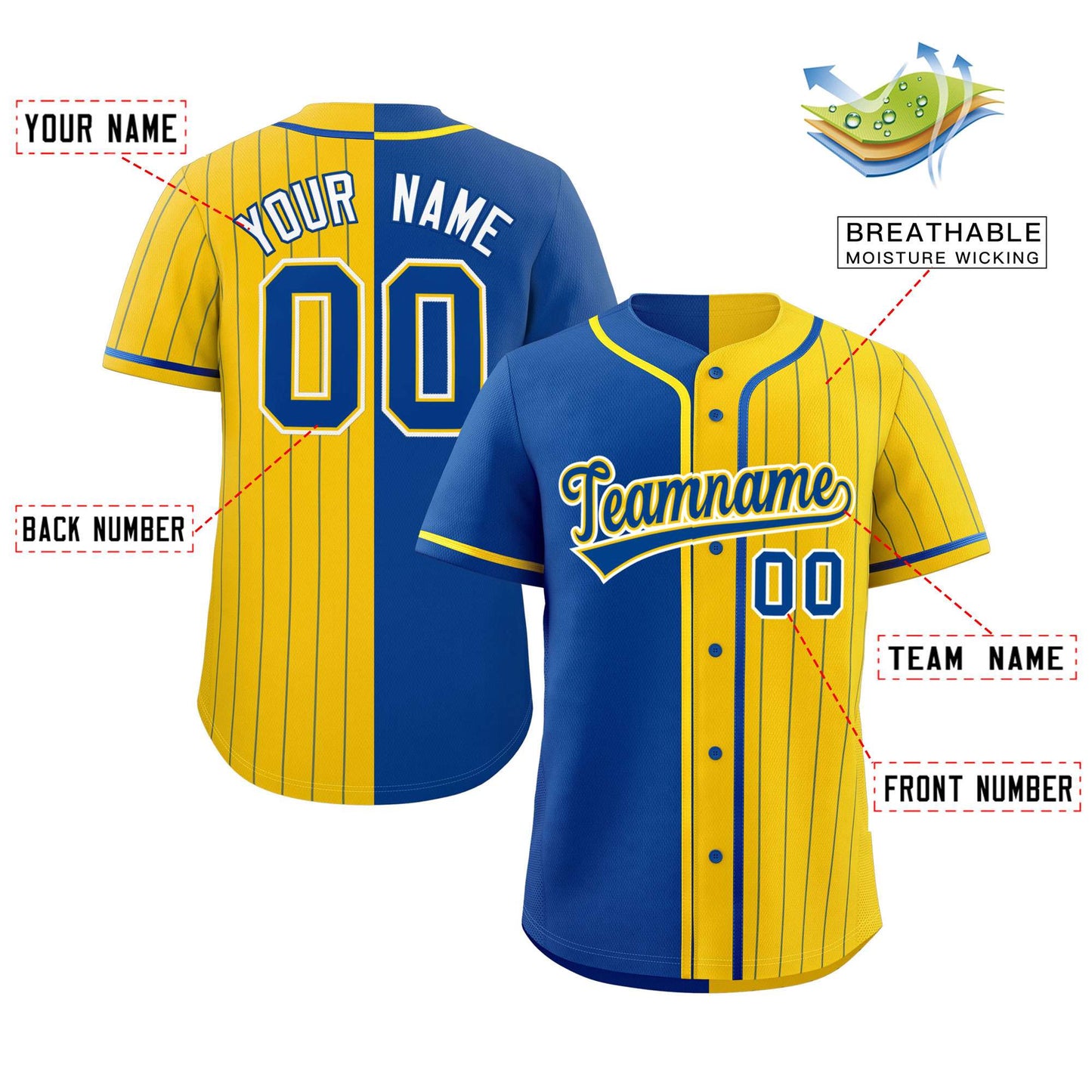 Custom Royal Gold Stripe-Solid Combo Fashion Authentic Baseball Jersey