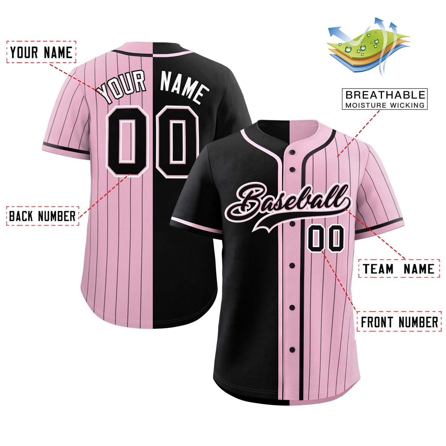 Custom Black Light Pink Stripe-Solid Combo Fashion Authentic Baseball Jersey