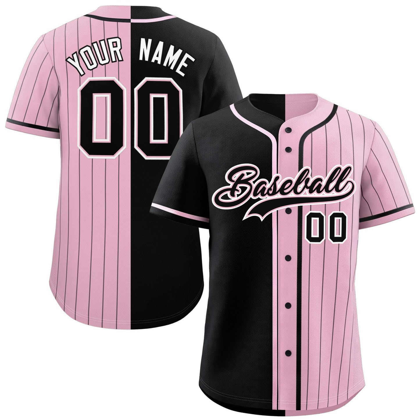 Custom Black Light Pink Stripe-Solid Combo Fashion Authentic Baseball Jersey