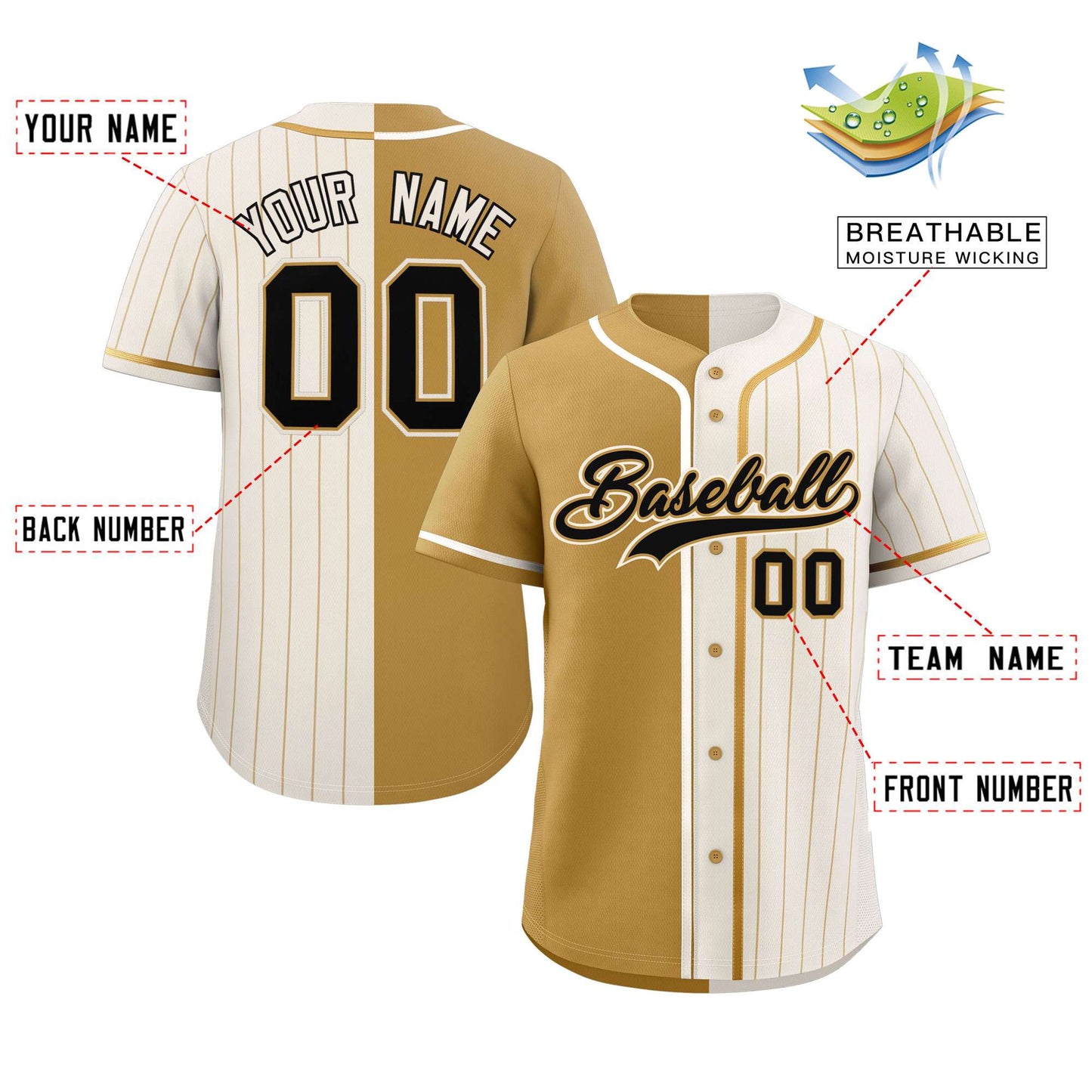 Custom Old Gold Cream Stripe-Solid Combo Fashion Authentic Baseball Jersey