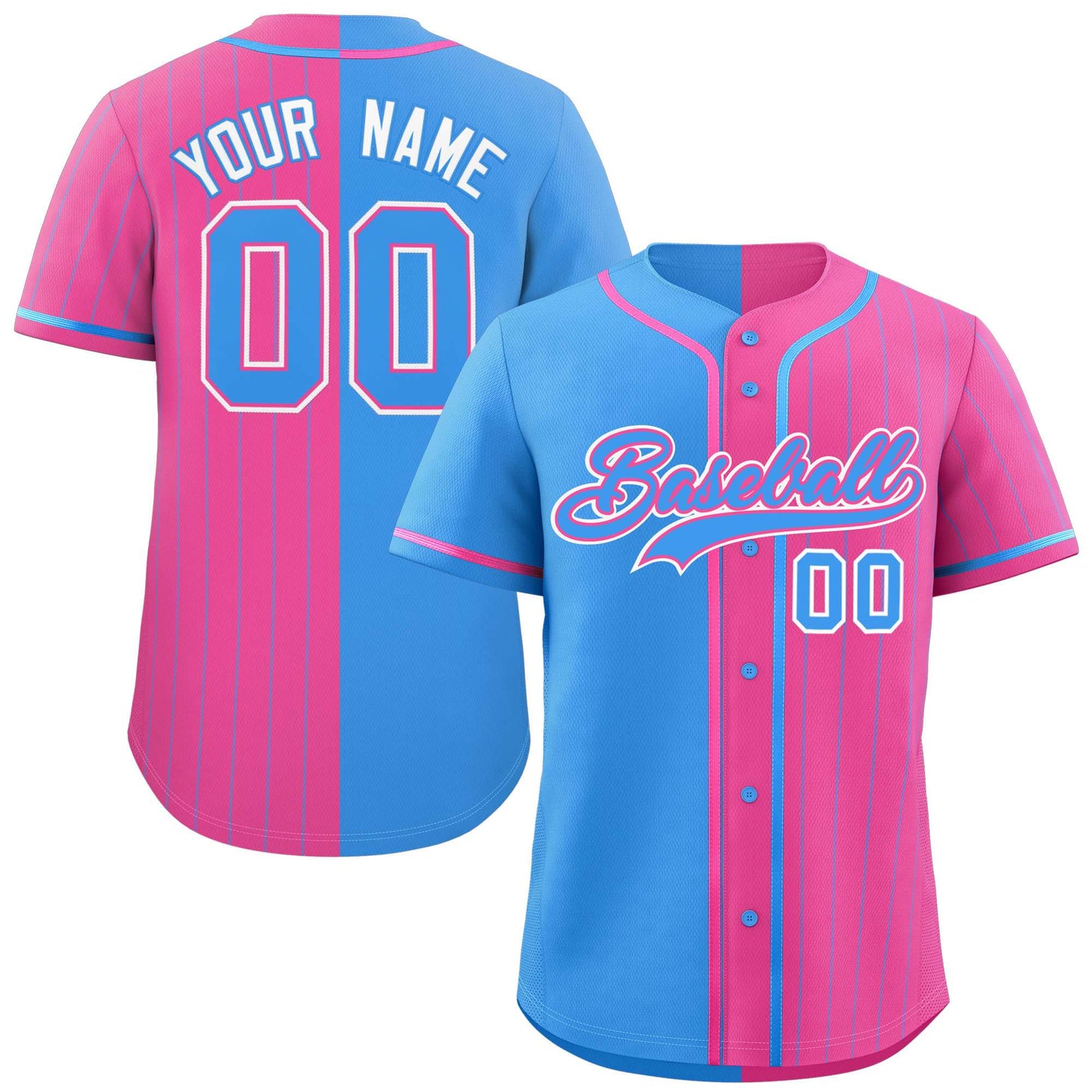 Custom Powder Blue Pink Stripe-Solid Combo Fashion Authentic Baseball Jersey