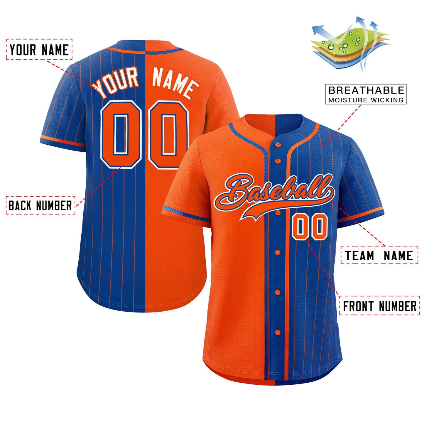 Custom Orange Royal Stripe-Solid Combo Fashion Authentic Baseball Jersey