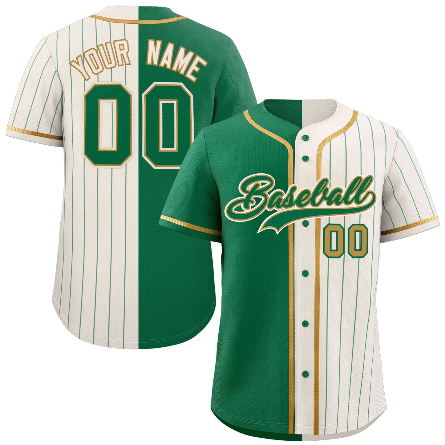 Custom Kelly Green Cream Stripe-Solid Combo Fashion Authentic Baseball Jersey