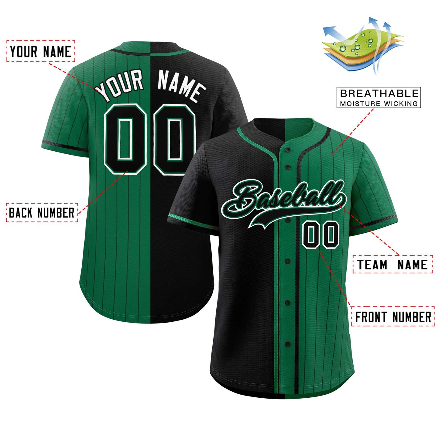 Custom Black Kelly Green Stripe-Solid Combo Fashion Authentic Baseball Jersey