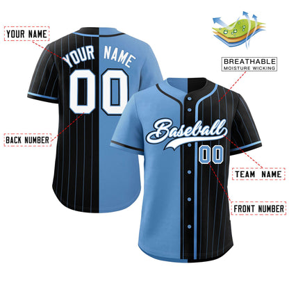 Custom Light Blue Black Stripe-Solid Combo Fashion Authentic Baseball Jersey