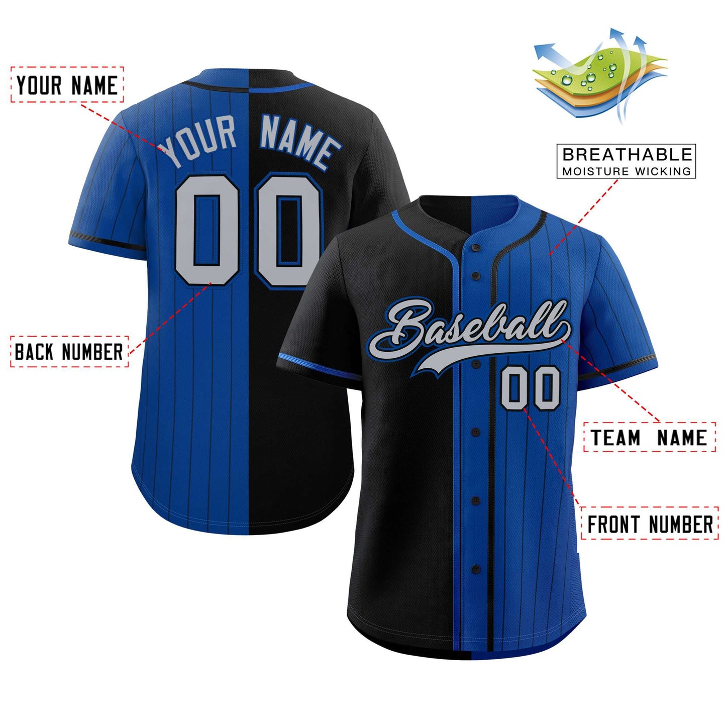 Custom Black Royal Stripe-Solid Combo Fashion Authentic Baseball Jersey