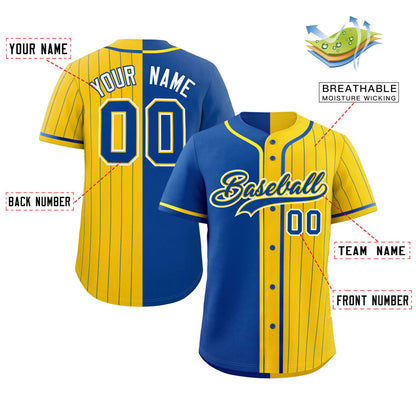 Custom Royal Gold Stripe-Solid Combo Fashion Authentic Baseball Jersey