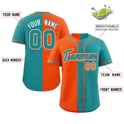 Custom Orange Aqua Stripe-Solid Combo Fashion Authentic Baseball Jersey