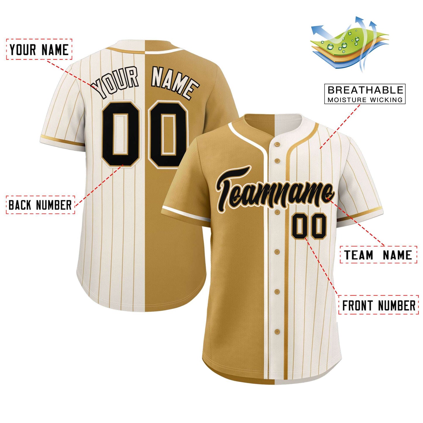 Custom Old Gold Cream Stripe-Solid Combo Fashion Authentic Baseball Jersey