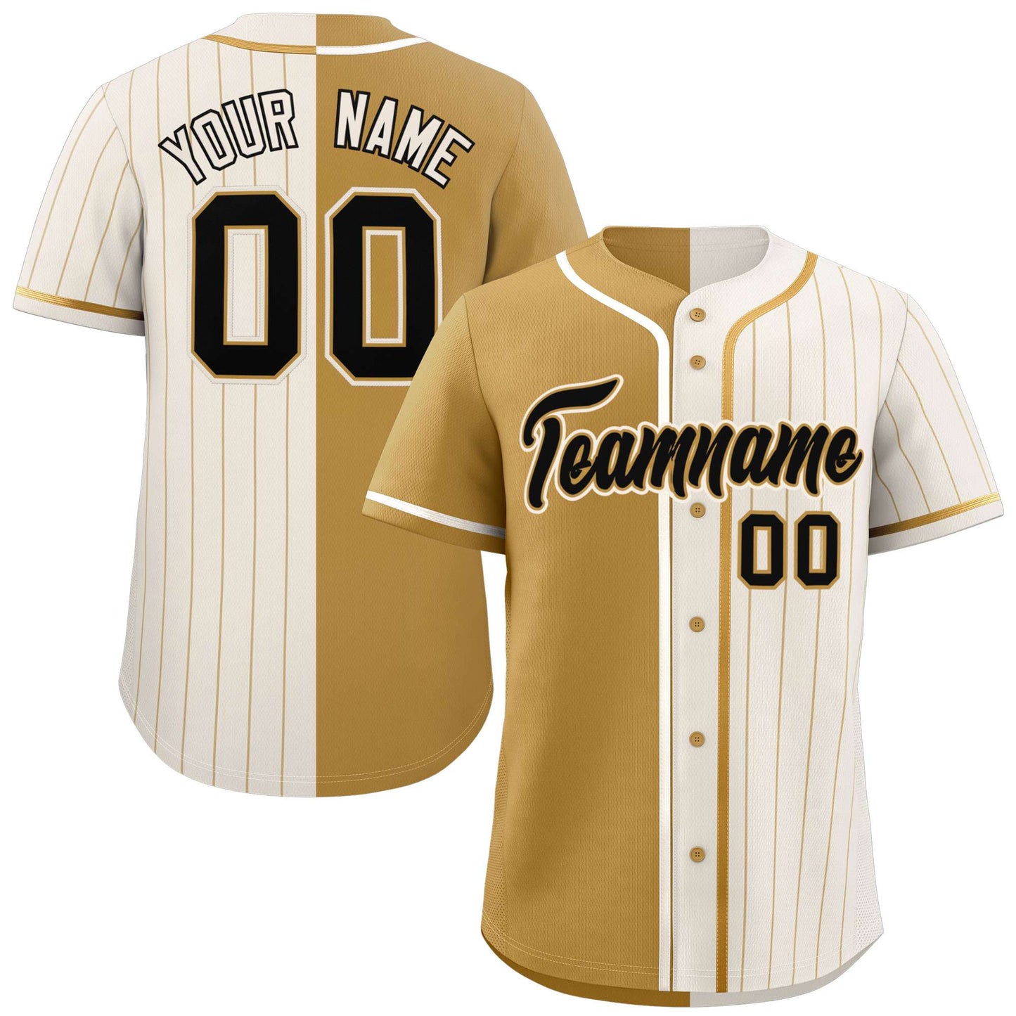 Custom Old Gold Cream Stripe-Solid Combo Fashion Authentic Baseball Jersey