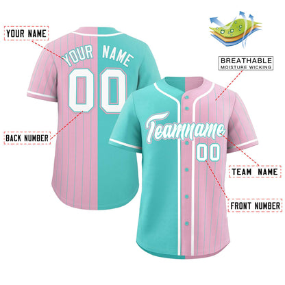 Custom Aqua Light Pink Stripe-Solid Combo Fashion Authentic Baseball Jersey