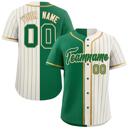 Custom Kelly Green Cream Stripe-Solid Combo Fashion Authentic Baseball Jersey