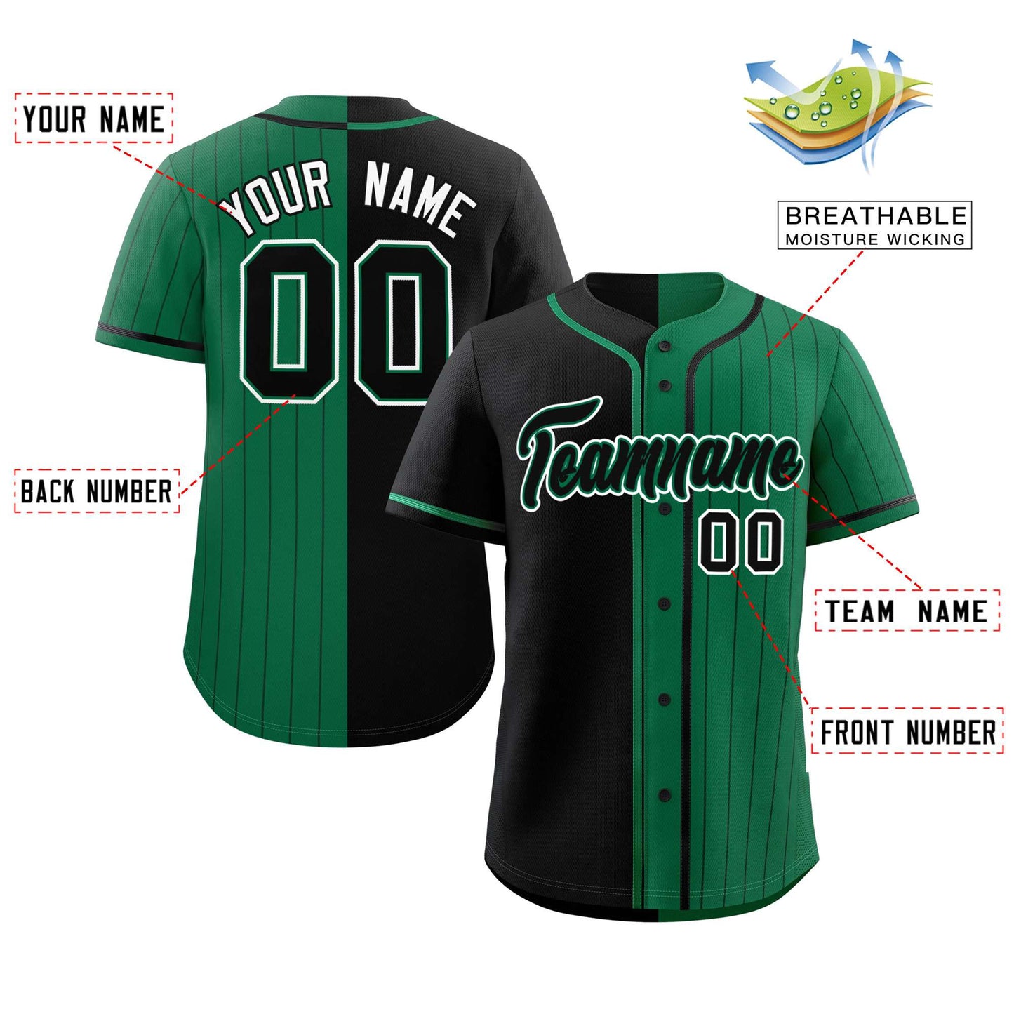 Custom Black Kelly Green Stripe-Solid Combo Fashion Authentic Baseball Jersey