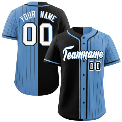 Custom Black Light Blue Stripe-Solid Combo Fashion Authentic Baseball Jersey