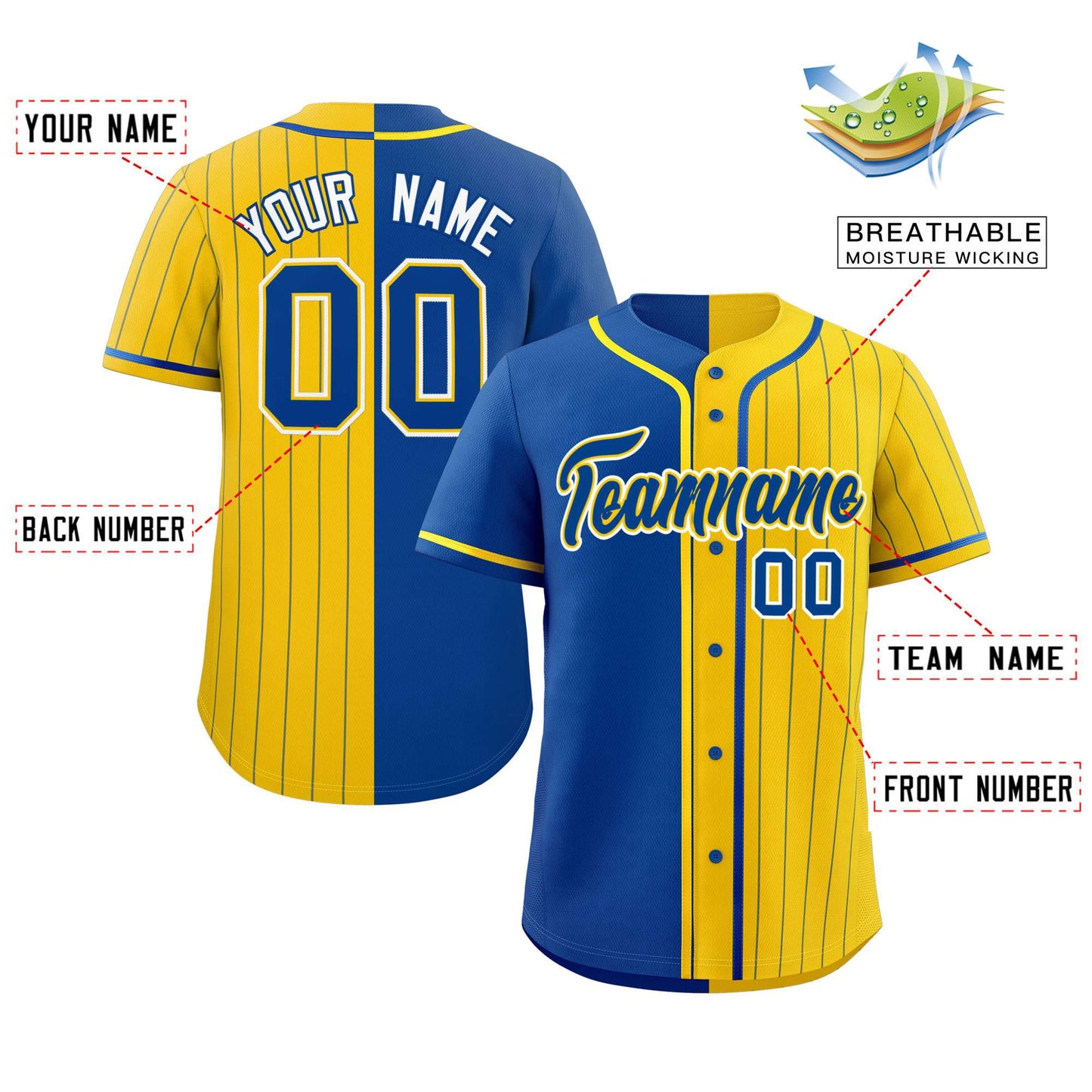 Custom Royal Gold Stripe-Solid Combo Fashion Authentic Baseball Jersey