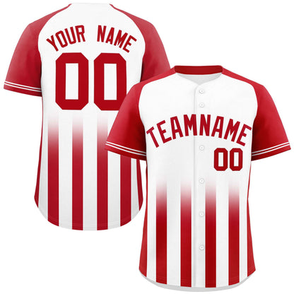 Custom White Red Raglan Sleeves Gradient Thick Stripe Authentic Baseball Jersey