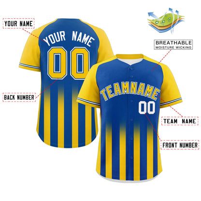 Custom Royal Gold Raglan Sleeves Gradient Thick Stripe Authentic Baseball Jersey