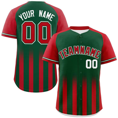 Custom Green Red Raglan Sleeves Gradient Thick Stripe Authentic Baseball Jersey