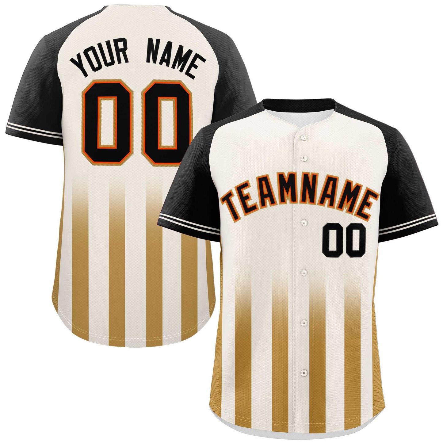 Custom Cream Black Raglan Sleeves Gradient Thick Stripe Authentic Baseball Jersey