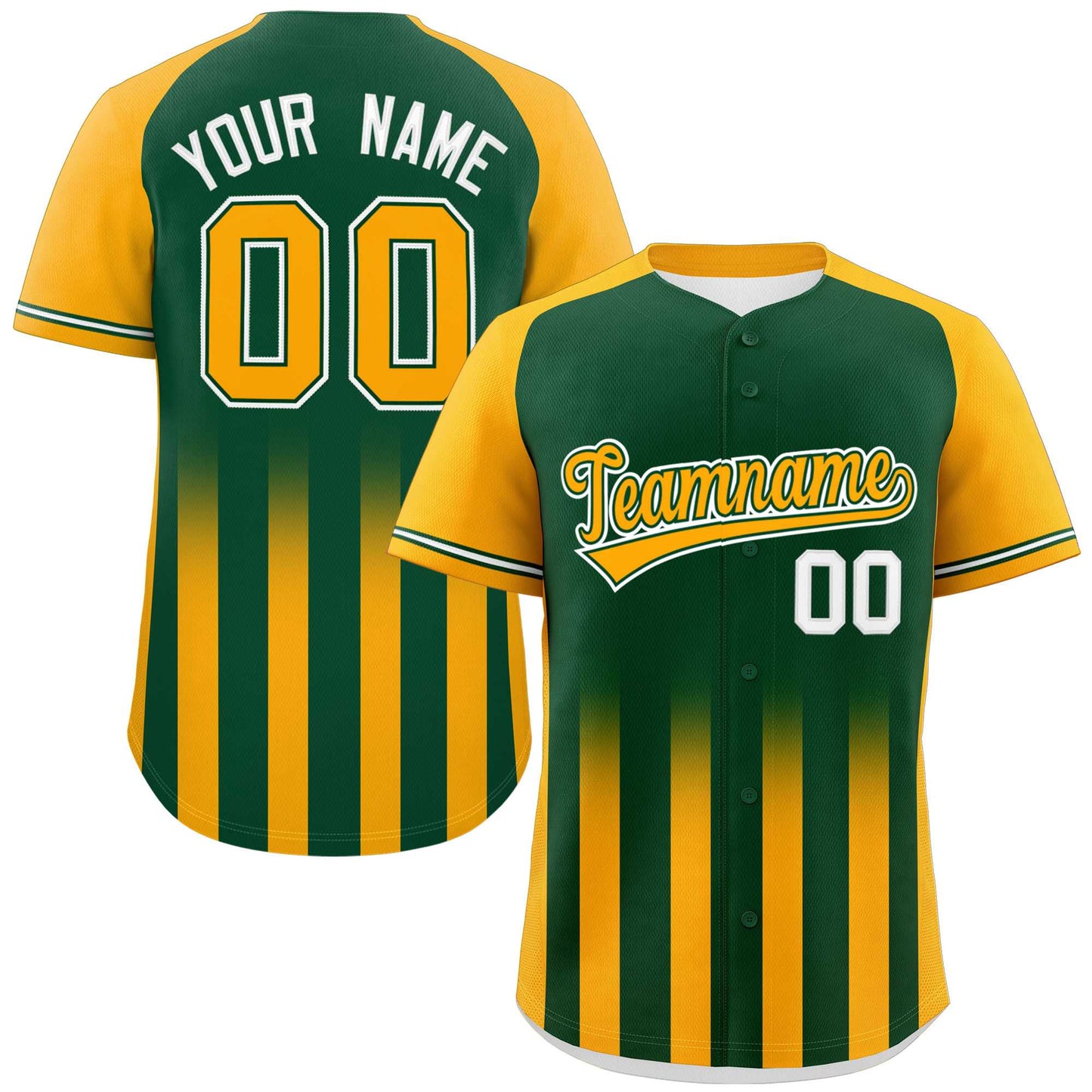 Custom Green Yellow Raglan Sleeves Gradient Thick Stripe Authentic Baseball Jersey