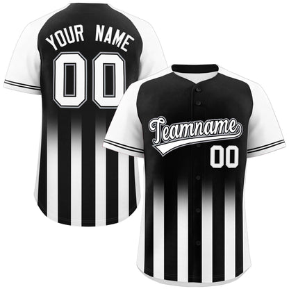 Custom Black White Raglan Sleeves Gradient Thick Stripe Authentic Baseball Jersey