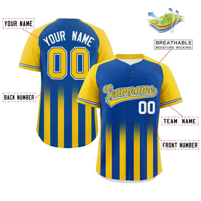 Custom Royal Gold Raglan Sleeves Gradient Thick Stripe Authentic Baseball Jersey