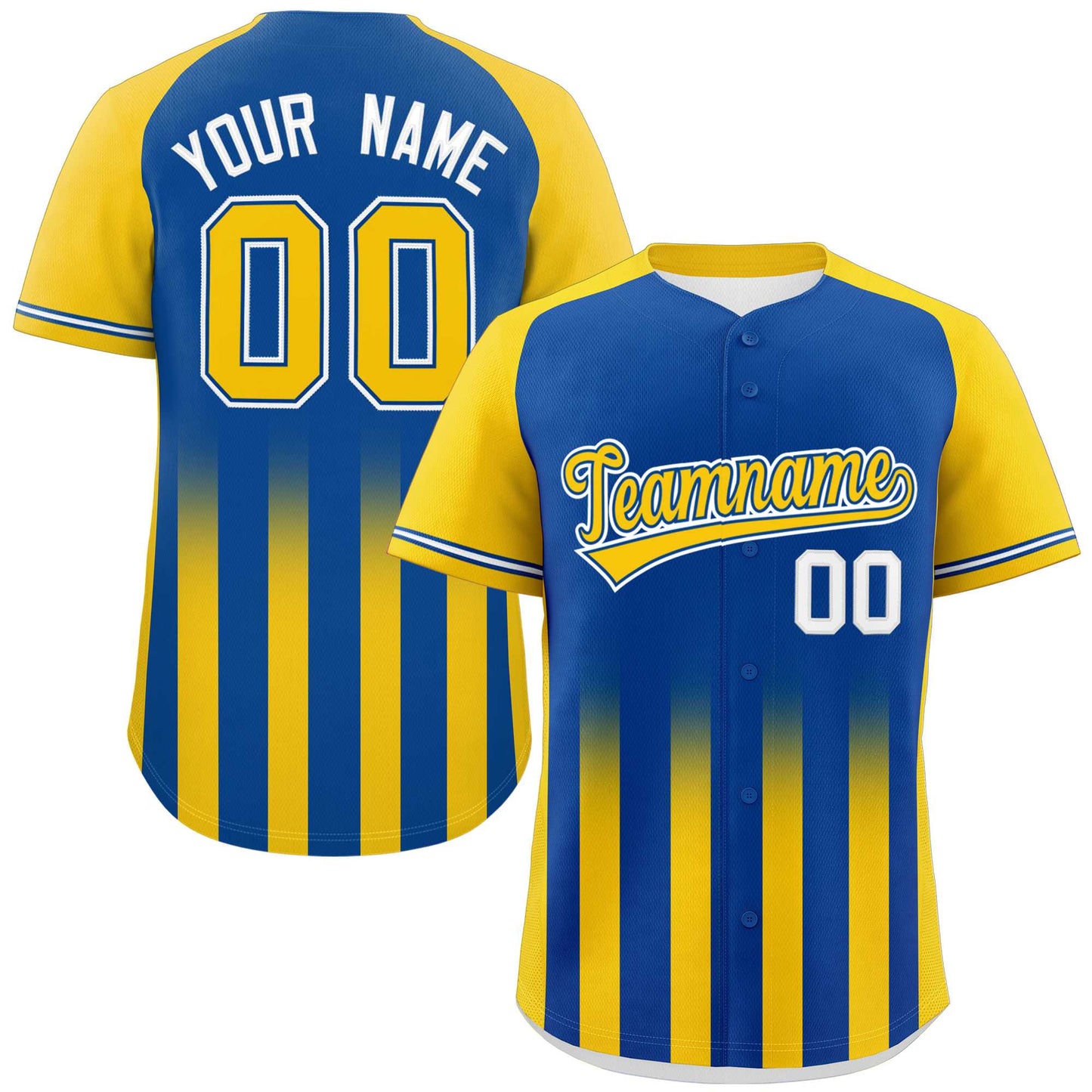 Custom Royal Gold Raglan Sleeves Gradient Thick Stripe Authentic Baseball Jersey