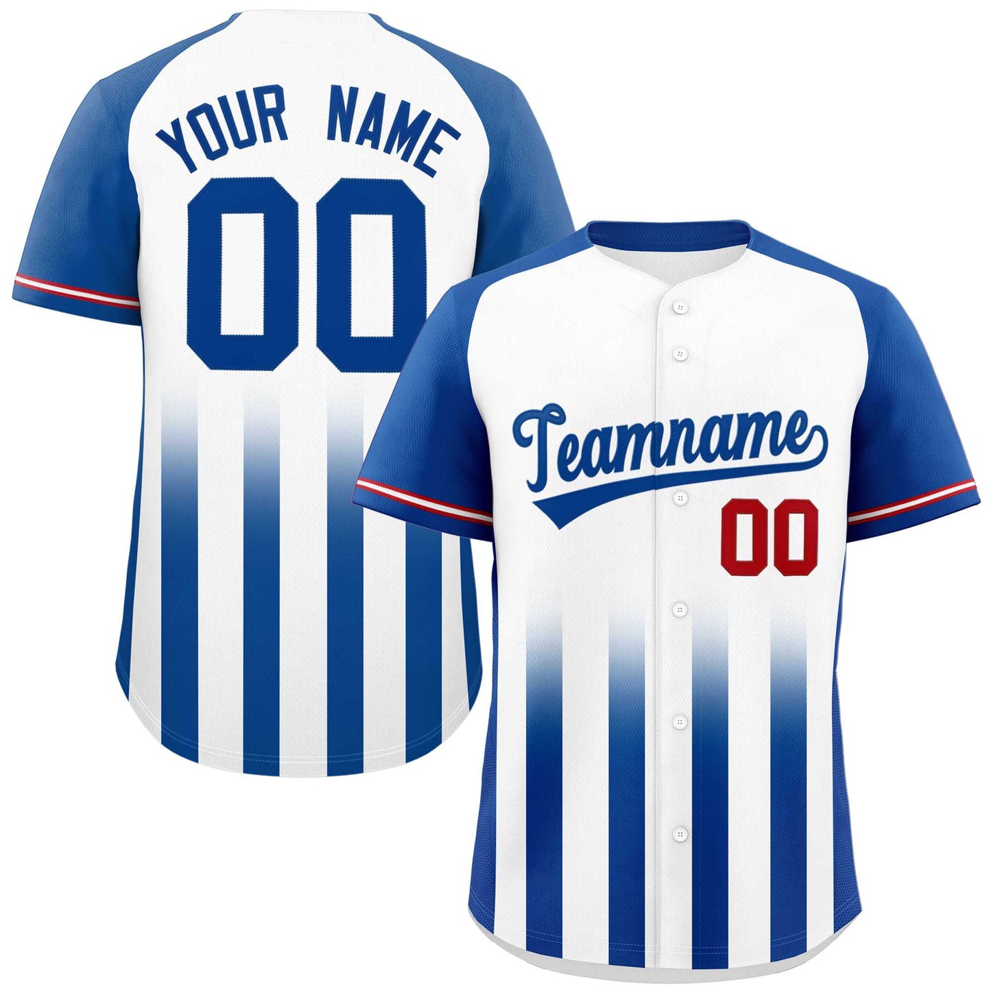 Custom White Royal Raglan Sleeves Gradient Thick Stripe Authentic Baseball Jersey