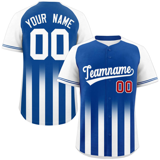 Custom Royal White Raglan Sleeves Gradient Thick Stripe Authentic Baseball Jersey