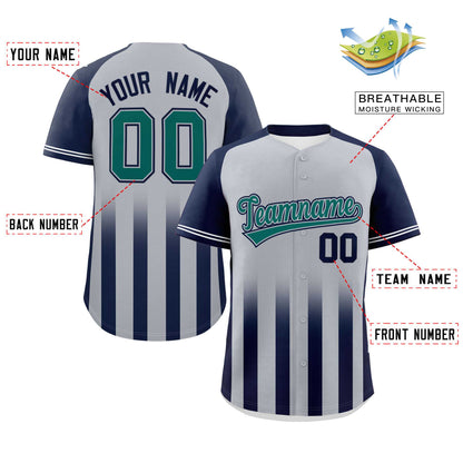 Custom Gray Navy Raglan Sleeves Gradient Thick Stripe Authentic Baseball Jersey