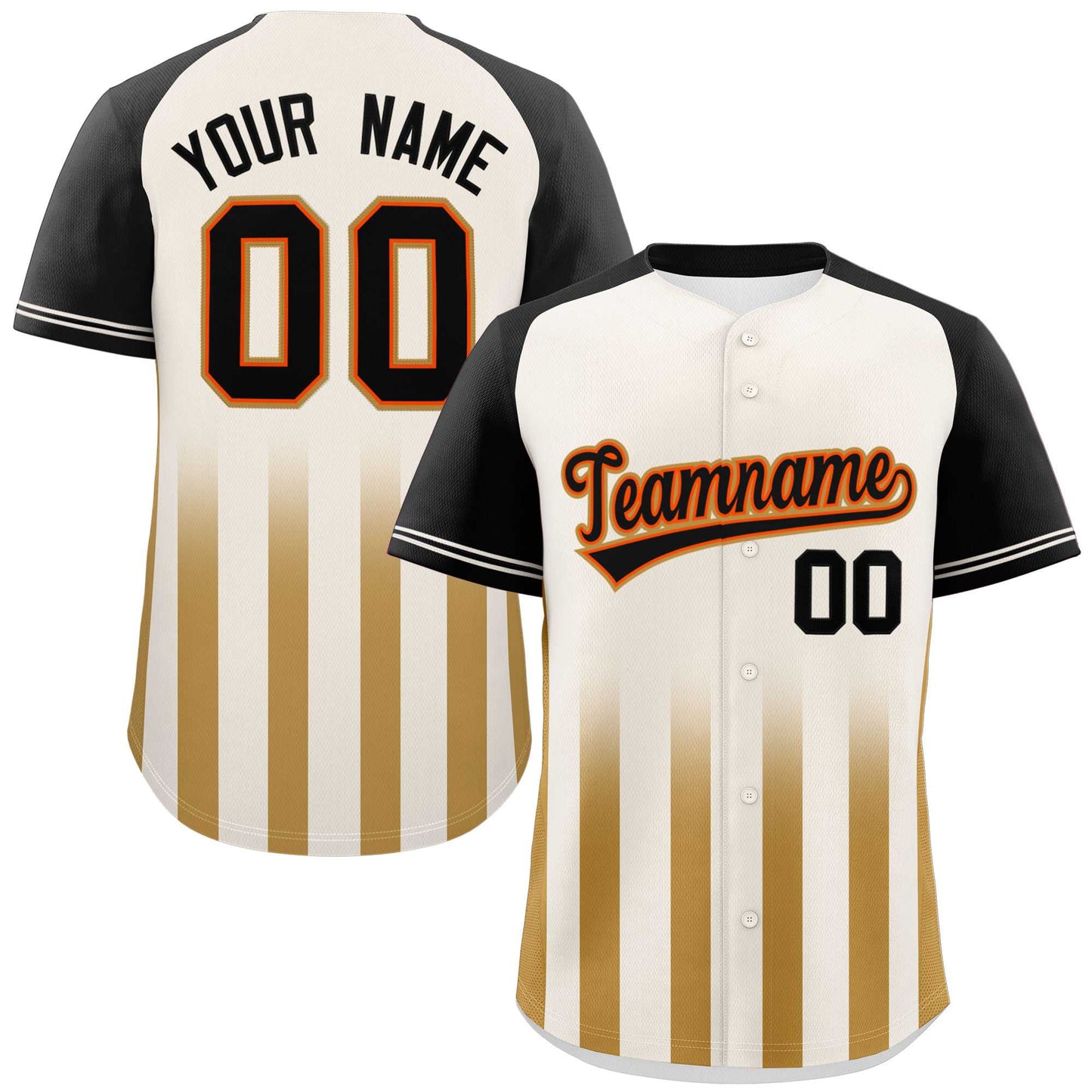 Custom Cream Black Raglan Sleeves Gradient Thick Stripe Authentic Baseball Jersey