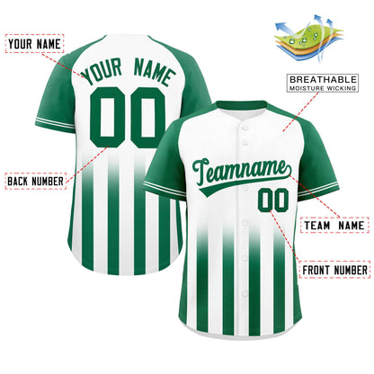 Custom White Kelly Green Raglan Sleeves Gradient Thick Stripe Authentic Baseball Jersey