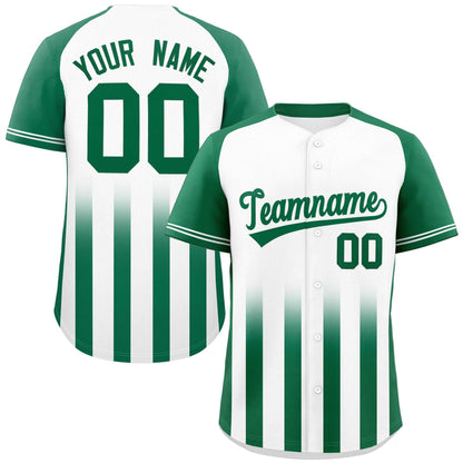 Custom White Kelly Green Raglan Sleeves Gradient Thick Stripe Authentic Baseball Jersey