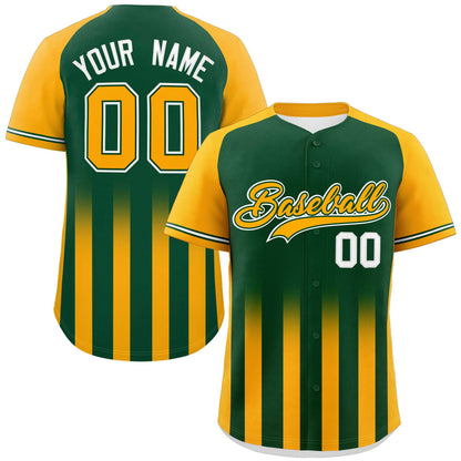 Custom Green Yellow Raglan Sleeves Gradient Thick Stripe Authentic Baseball Jersey