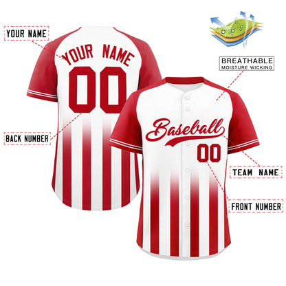 Custom White Red Raglan Sleeves Gradient Thick Stripe Authentic Baseball Jersey