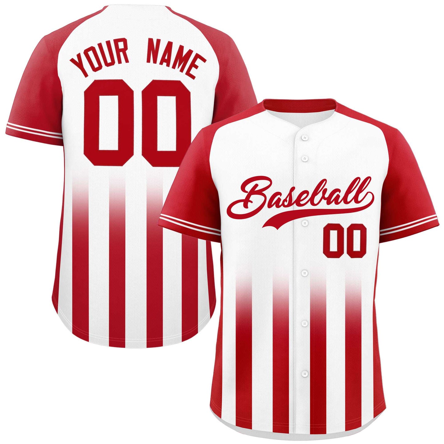 Custom White Red Raglan Sleeves Gradient Thick Stripe Authentic Baseball Jersey