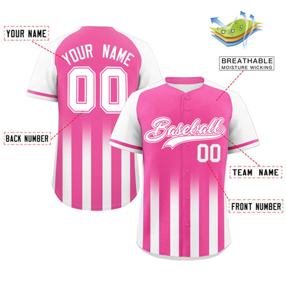 Custom Pink White Raglan Sleeves Gradient Thick Stripe Authentic Baseball Jersey