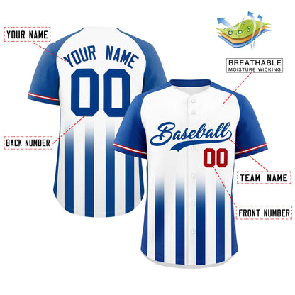 Custom White Royal Raglan Sleeves Gradient Thick Stripe Authentic Baseball Jersey