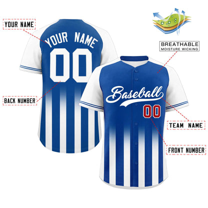 Custom Royal White Raglan Sleeves Gradient Thick Stripe Authentic Baseball Jersey