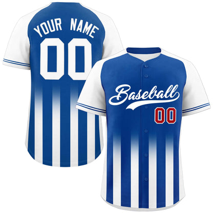 Custom Royal White Raglan Sleeves Gradient Thick Stripe Authentic Baseball Jersey