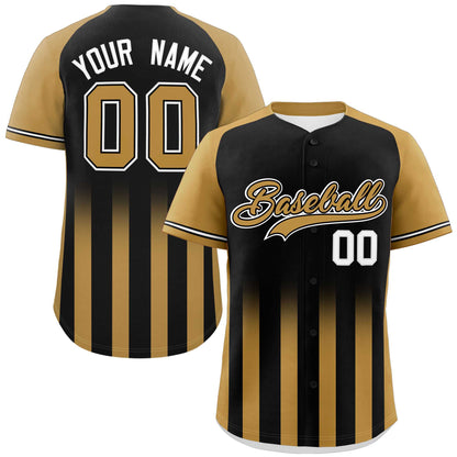 Custom Black Old Gold Raglan Sleeves Gradient Thick Stripe Authentic Baseball Jersey