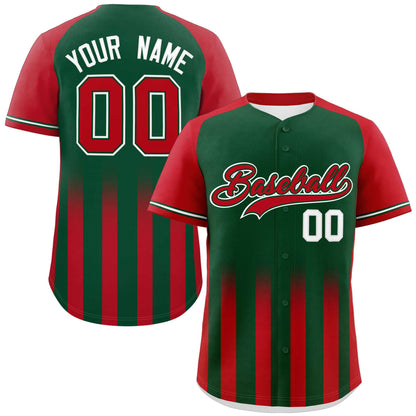 Custom Green Red Raglan Sleeves Gradient Thick Stripe Authentic Baseball Jersey