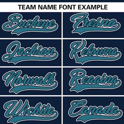 Custom Navy Aqua Raglan Sleeves Gradient Thick Stripe Authentic Baseball Jersey