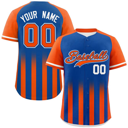 Custom Royal Orange Raglan Sleeves Gradient Thick Stripe Authentic Baseball Jersey