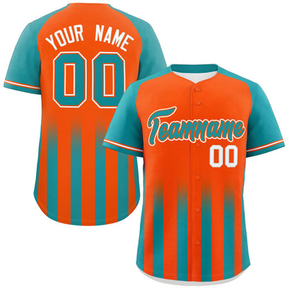 Custom Orange Aqua Raglan Sleeves Gradient Thick Stripe Authentic Baseball Jersey