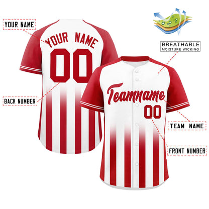 Custom White Red Raglan Sleeves Gradient Thick Stripe Authentic Baseball Jersey